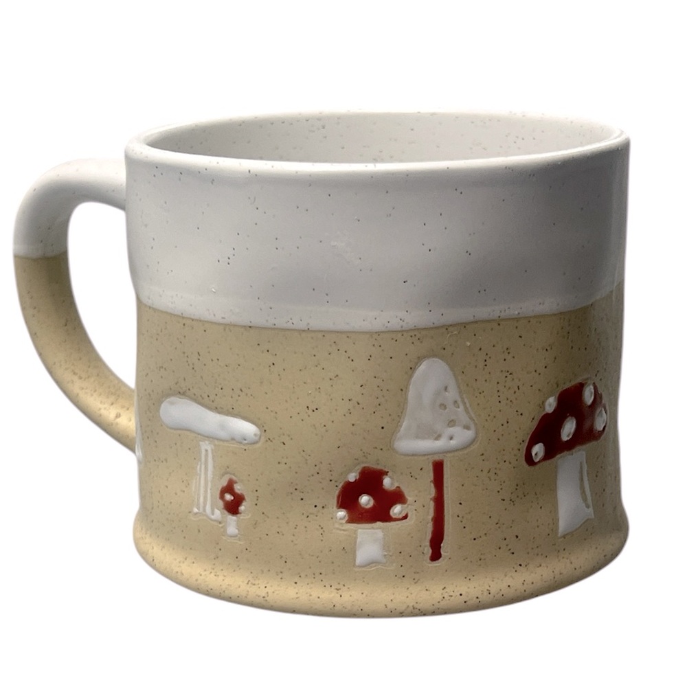 Mushroom Mug Prima Design Tan & Cream Speckled Polka Dot Mushroom 12 oz